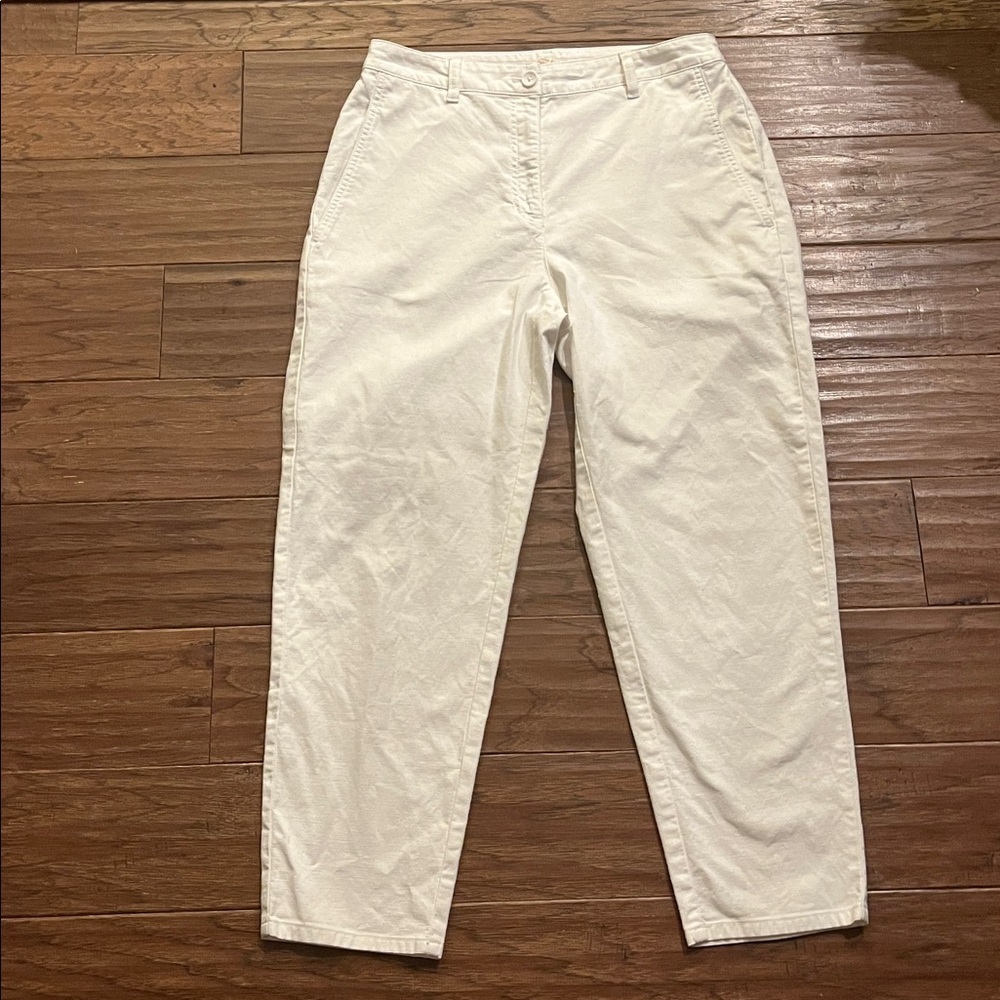 Eileen Fisher Women's White Organic Cotton/Hemp Tapered Pant Size 6